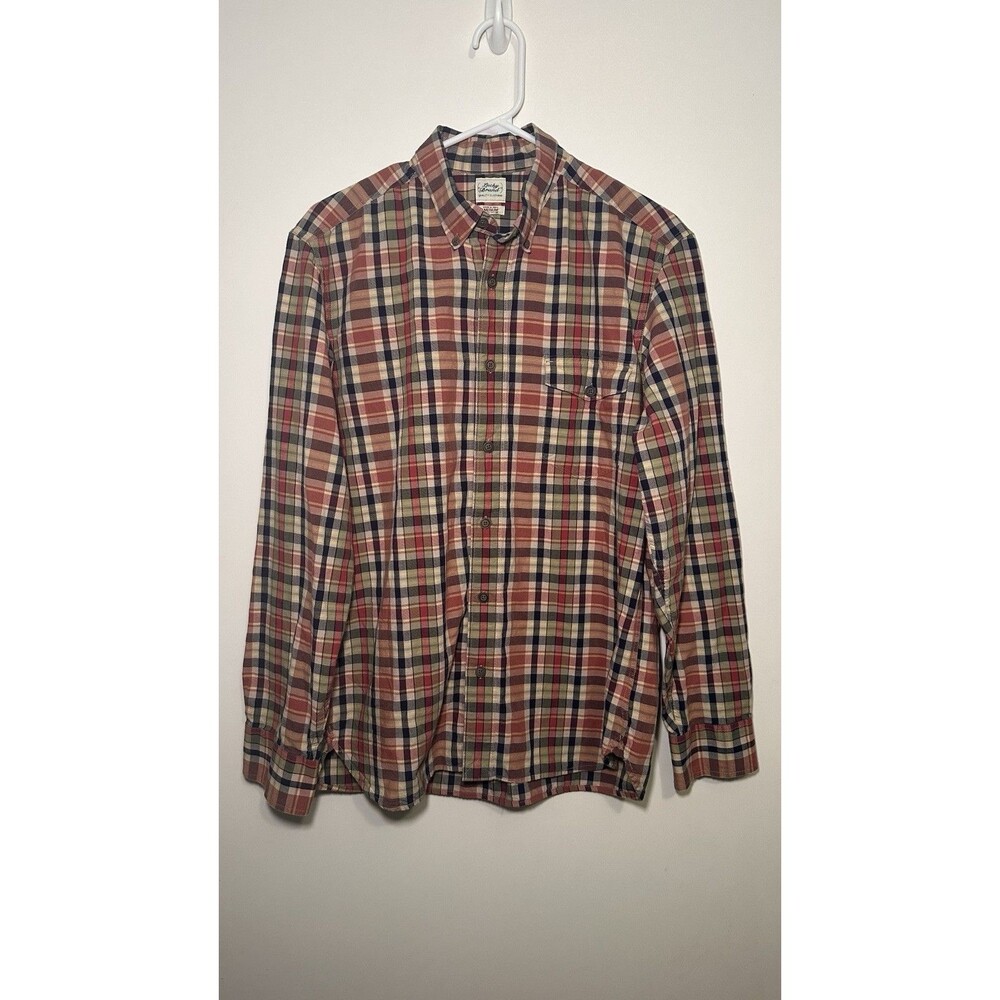 Lucky Brand Men's M Plaid Short Sleeve Button-Up Shirt Pockets Green Navy